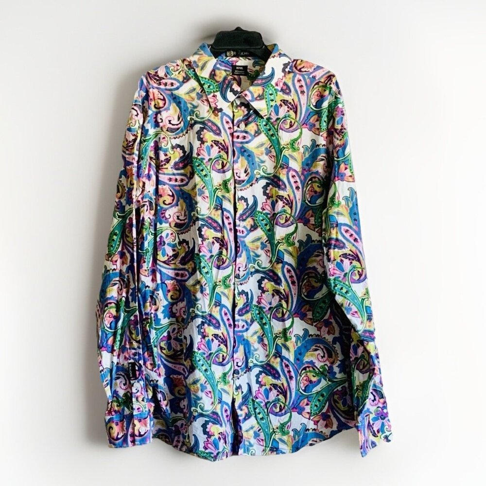Sean John Multicolor Paisley Floral Long Sleeve‎ Shirt Cotton Button Down XXXL